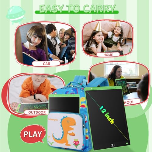 Genialba LCD Writing Tablet 2-Pack: 12-Inch Colorful Doodle Board for Kids Ages 3-8 (Blue & Green)