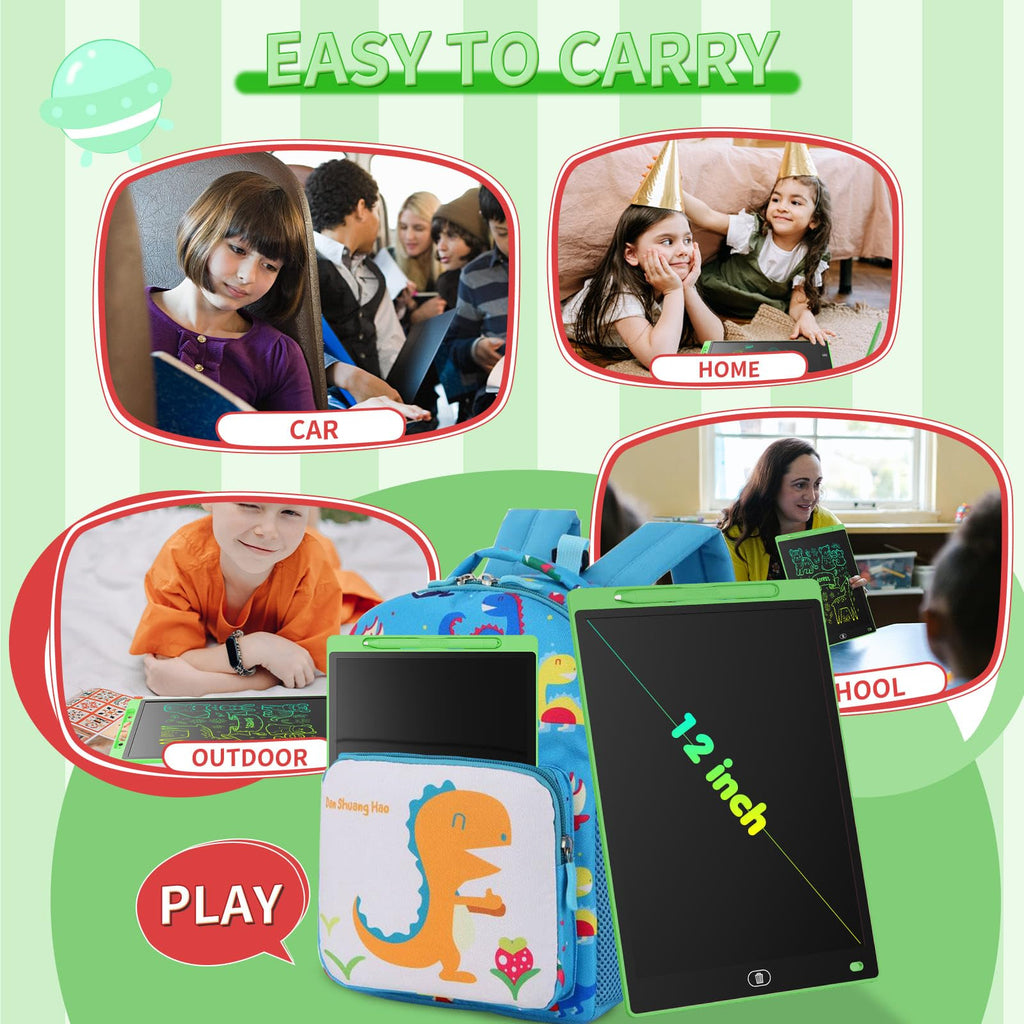 Genialba LCD Writing Tablet 2-Pack: 12-Inch Colorful Doodle Board for Kids Ages 3-8 (Blue & Green)