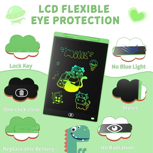 Genialba LCD Writing Tablet 2-Pack: 12-Inch Colorful Doodle Board for Kids Ages 3-8 (Blue & Green)