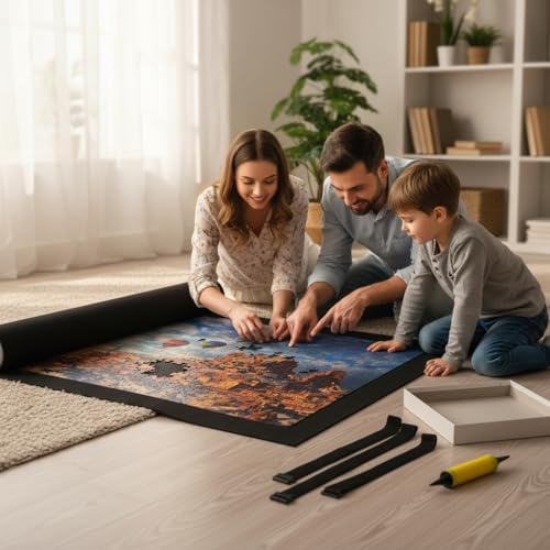 Genovega Puzzle Mat Roll Up Kit – Felt Mat for 2000 Pieces, Inflatable Tube, Hand Pump, Storage Bag, Velcro Straps