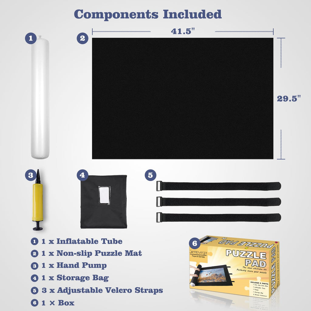 Genovega Puzzle Mat Roll Up Kit – Felt Mat for 2000 Pieces, Inflatable Tube, Hand Pump, Storage Bag, Velcro Straps