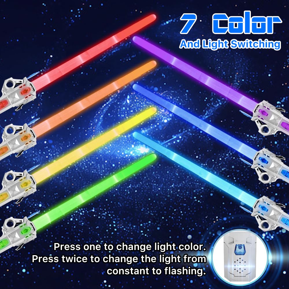 Genqiang Light Up Sword Toy - Retractable Blade, 7 Colors, Sound Effects, USB-C Charging