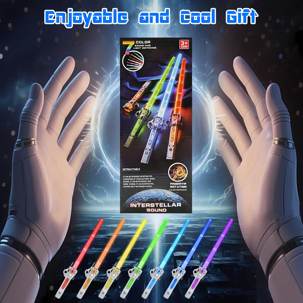 Genqiang Light Up Sword Toy - Retractable Blade, 7 Colors, Sound Effects, USB-C Charging