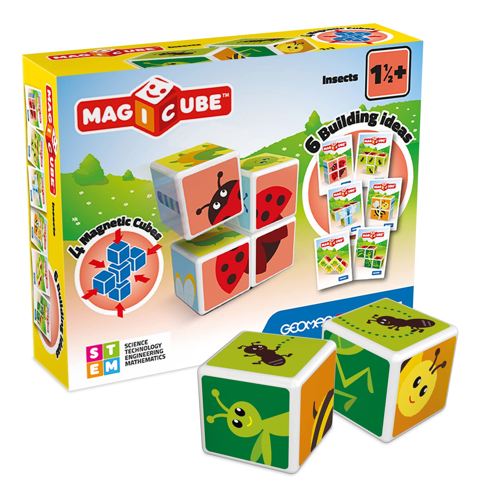 Geomag Magicube Insect 4-Piece Set: Magnetic Building Blocks for Toddlers 1-3
