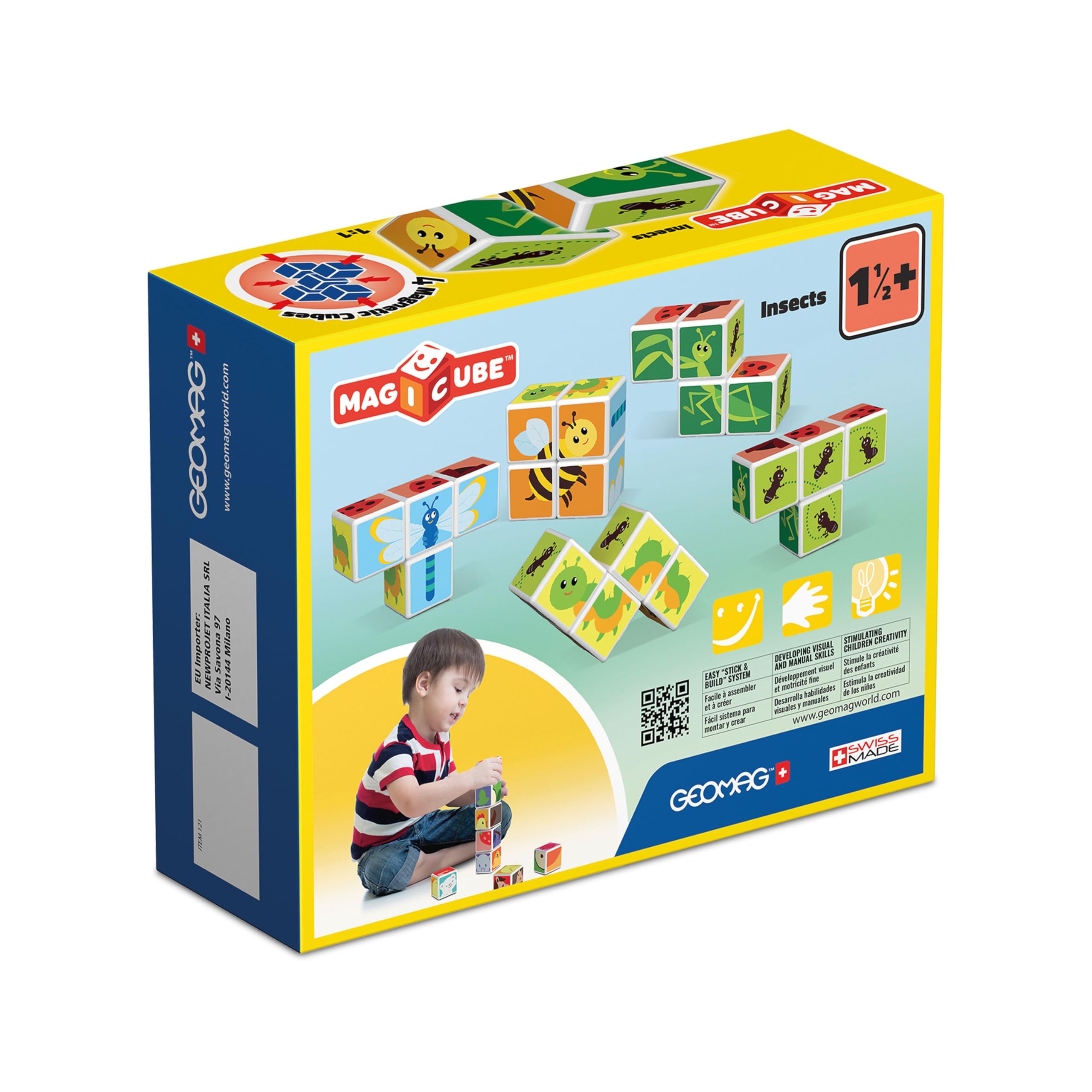 Geomag Magicube Insect 4-Piece Set: Magnetic Building Blocks for Toddlers 1-3