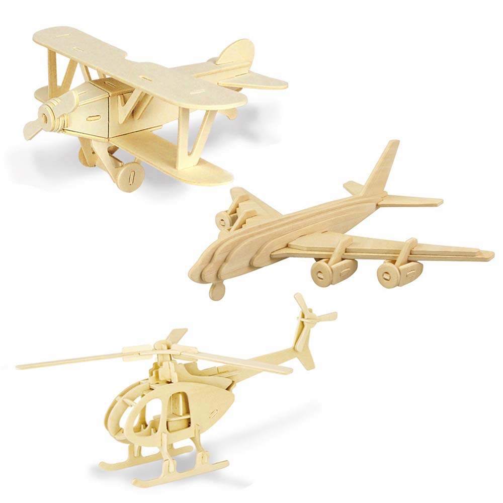 Georgie Porgy 3D Wooden Puzzle Set - 3 Aircraft Models - No Glue or Tools Needed