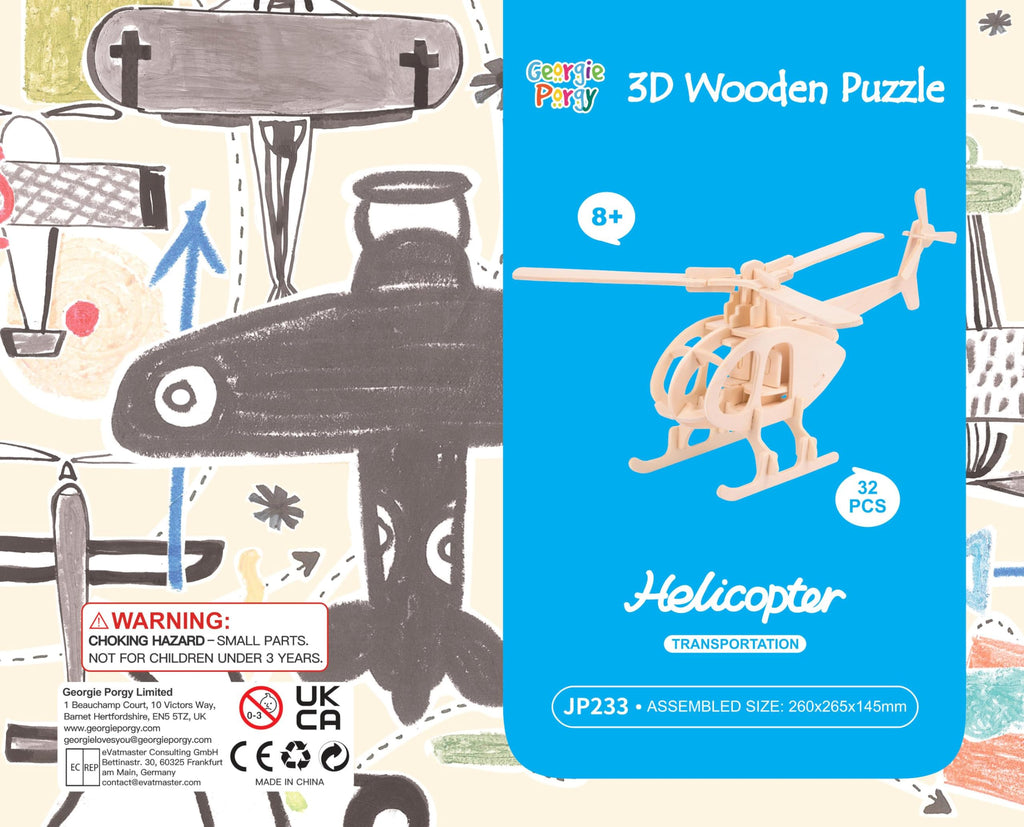 Georgie Porgy 3D Wooden Puzzle Set - 3 Aircraft Models - No Glue or Tools Needed
