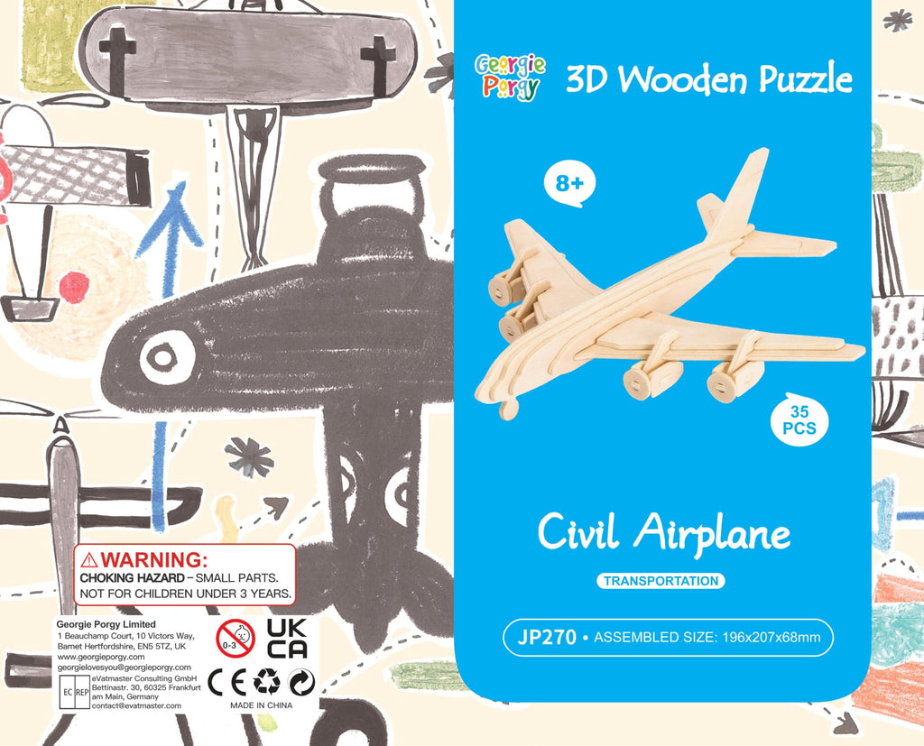 Georgie Porgy 3D Wooden Puzzle Set - 3 Aircraft Models - No Glue or Tools Needed