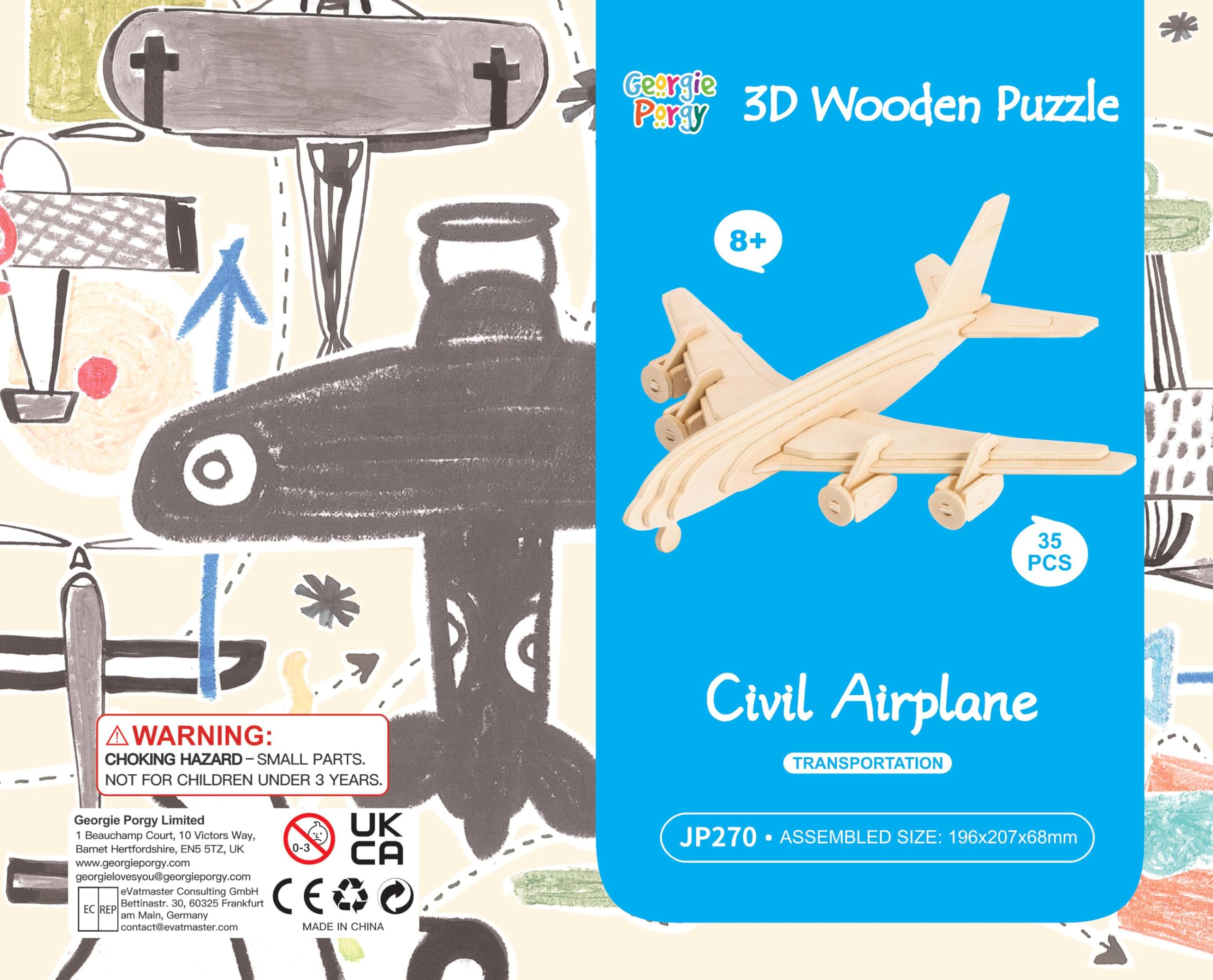 Georgie Porgy 3D Wooden Puzzle Set - 3 Aircraft Models - No Glue or Tools Needed