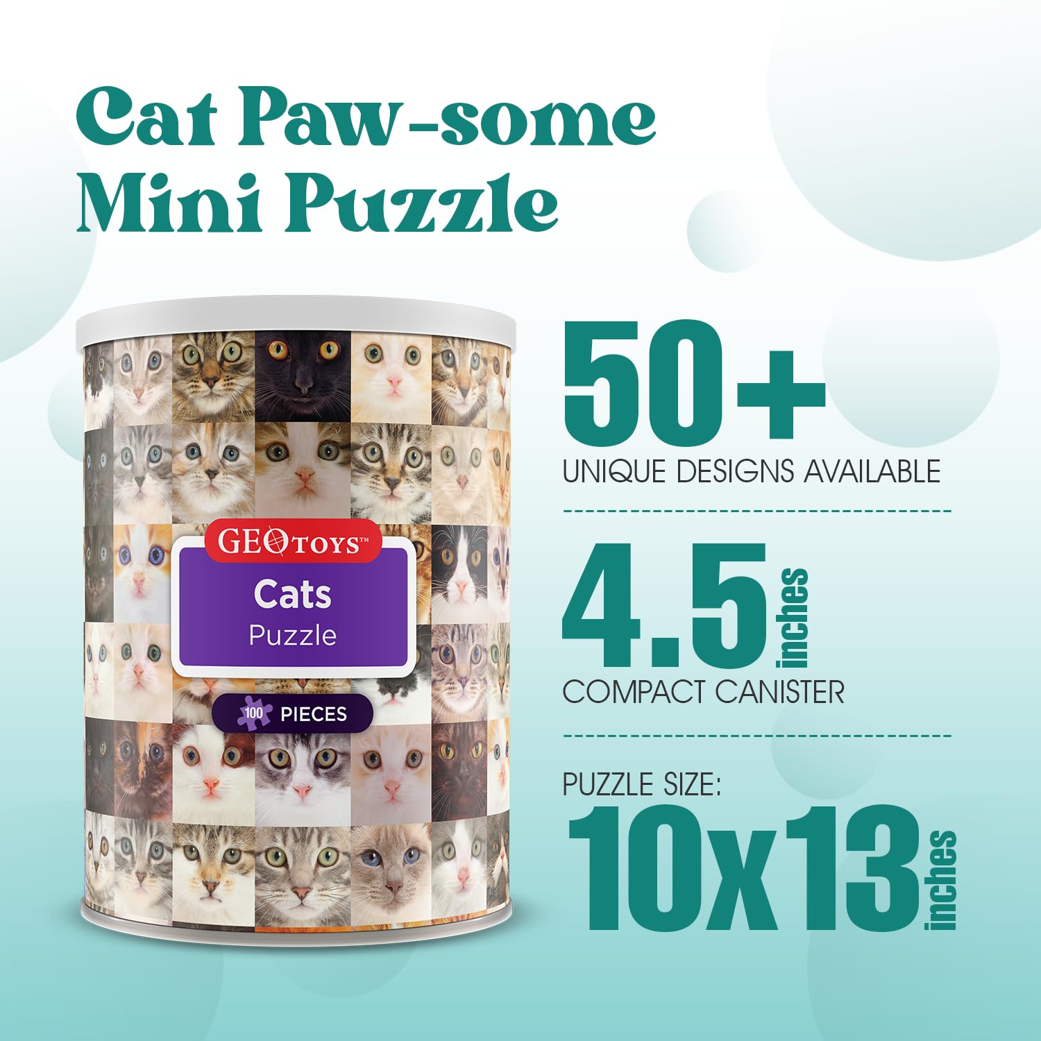 Geotoys 100-Piece Cat Jigsaw Puzzle in Travel Can - 13" x 10" Finished Size, Ages 7+