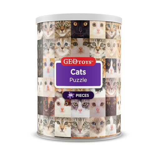 Geotoys 100-Piece Cat Jigsaw Puzzle in Travel Can - 13" x 10" Finished Size, Ages 7+