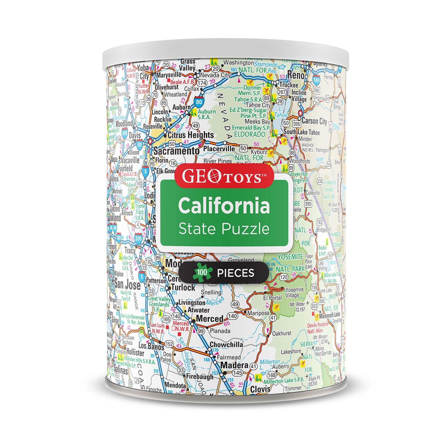 Geotoys California Mini State Puzzle – 100 Piece Travel Jigsaw in Portable Can