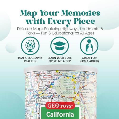 Geotoys California Mini State Puzzle – 100 Piece Travel Jigsaw in Portable Can