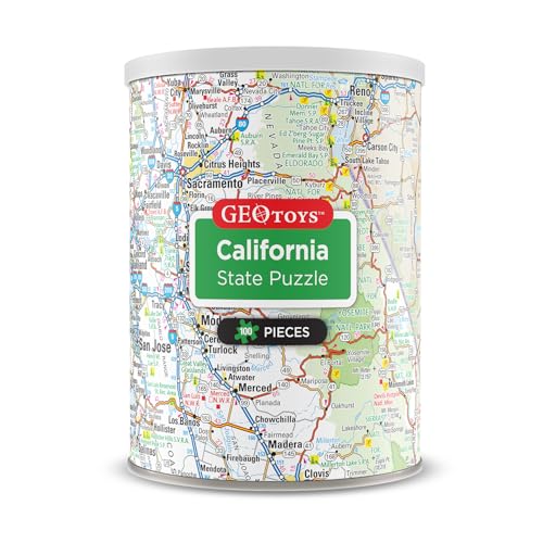 Geotoys California Mini State Puzzle – 100 Piece Travel Jigsaw in Portable Can