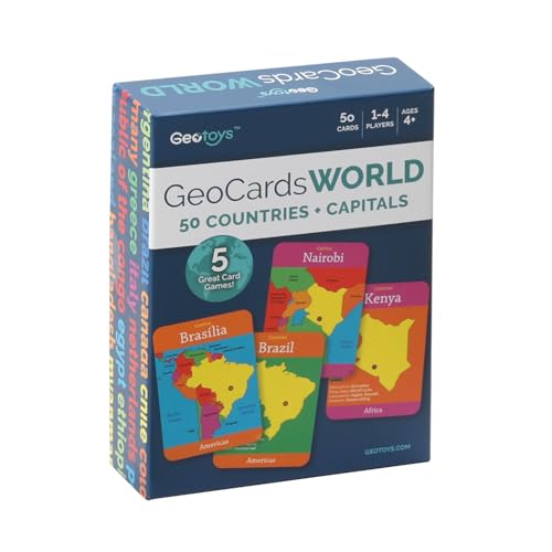 GeoToys GeoCards World: 50 Jumbo Geography Flash Cards with 5 Games for Kids Ages 4+