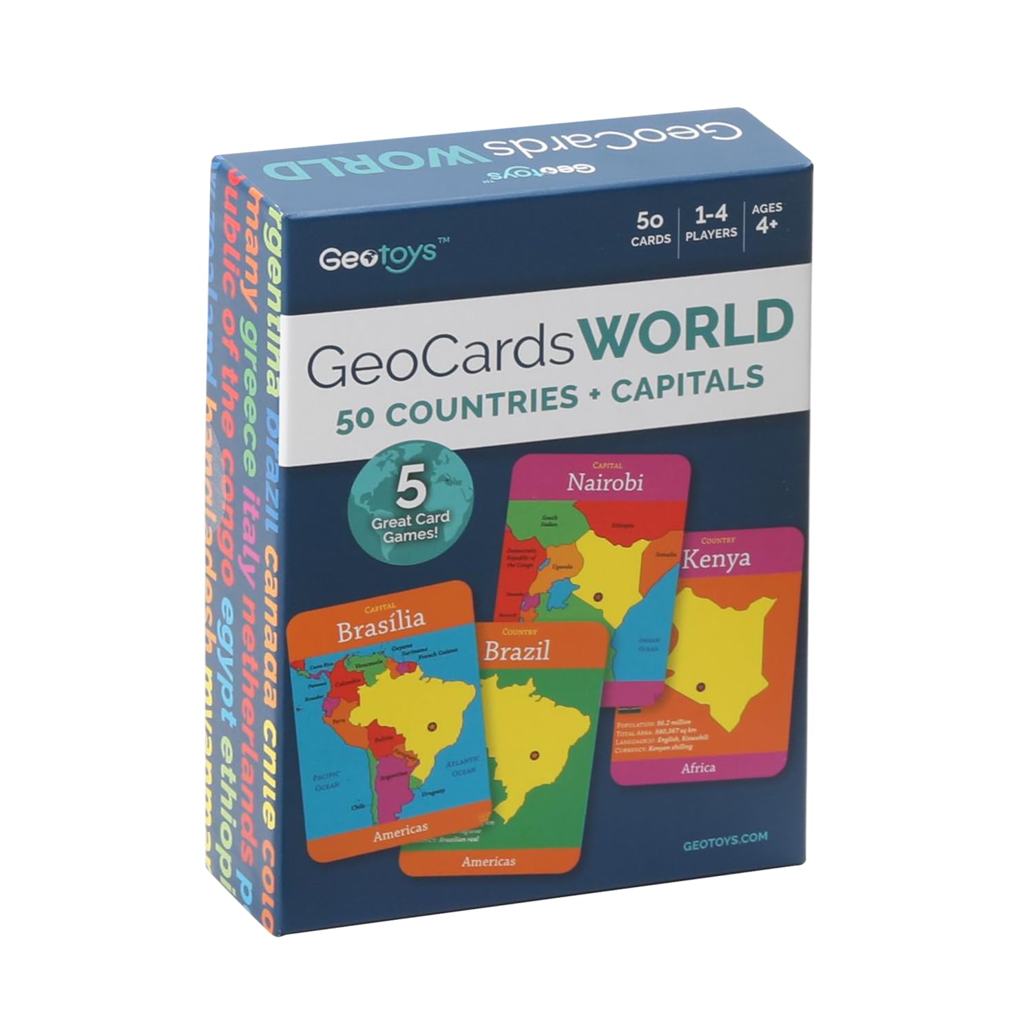GeoToys GeoCards World: 50 Jumbo Geography Flash Cards with 5 Games for Kids Ages 4+