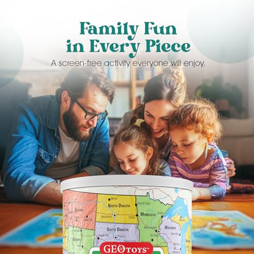 Geotoys United States Mini Puzzle – 100 Piece Jigsaw in Portable Can, 13x10 Inch Educational Map Puzzle for Ages 7+