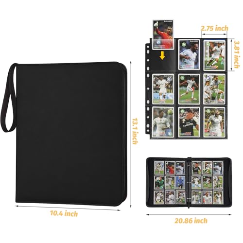 GERMUN 9 Pocket Card Binder - Premium PU Leather Zip Trading Card Album, Holds 720 Cards (Diamond Black)