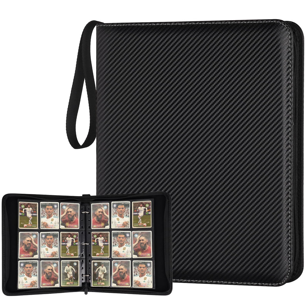 GERMUN 9-Pocket Card Binder – Holds 720 Cards, PU Leather, Zipper Closure, Black