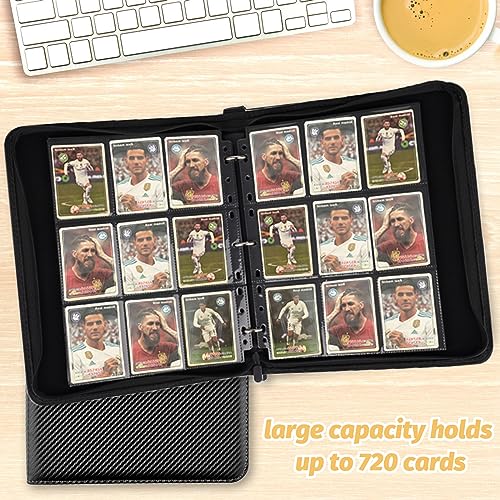 GERMUN 9-Pocket Card Binder – Holds 720 Cards, PU Leather, Zipper Closure, Black