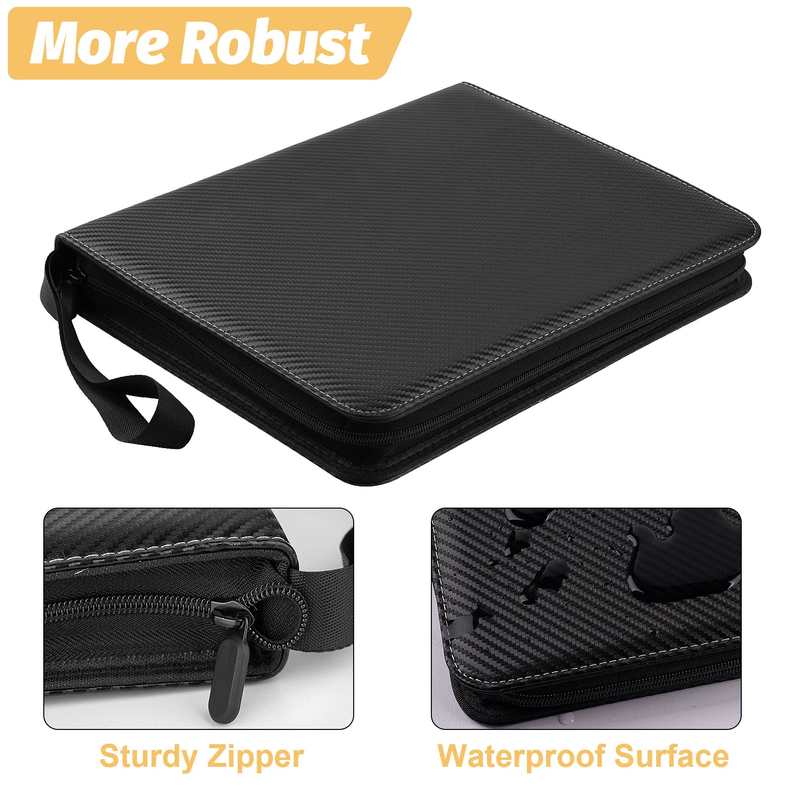 GERMUN 9-Pocket Card Binder – Holds 720 Cards, PU Leather, Zipper Closure, Black