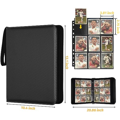 GERMUN 9-Pocket Card Binder – Holds 720 Cards, PU Leather, Zipper Closure, Black