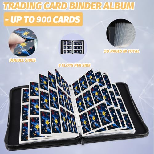 GERMUN 900-Pocket Trading Card Binder - 9-Pocket Carbon Black, for MTG, Baseball Cards, Kids