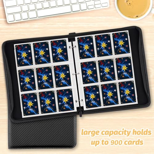 GERMUN 900-Pocket Trading Card Binder - 9-Pocket Carbon Black, for MTG, Baseball Cards, Kids