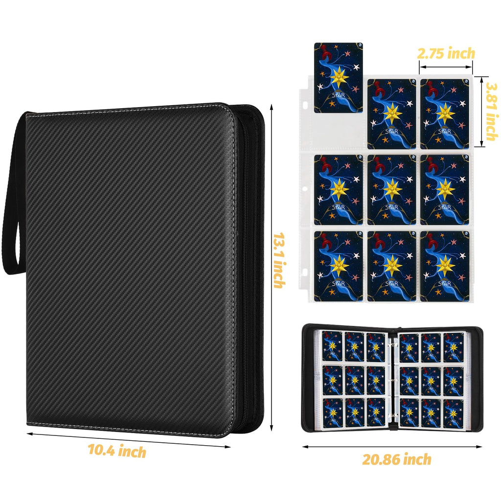 GERMUN 900-Pocket Trading Card Binder - 9-Pocket Carbon Black, for MTG, Baseball Cards, Kids