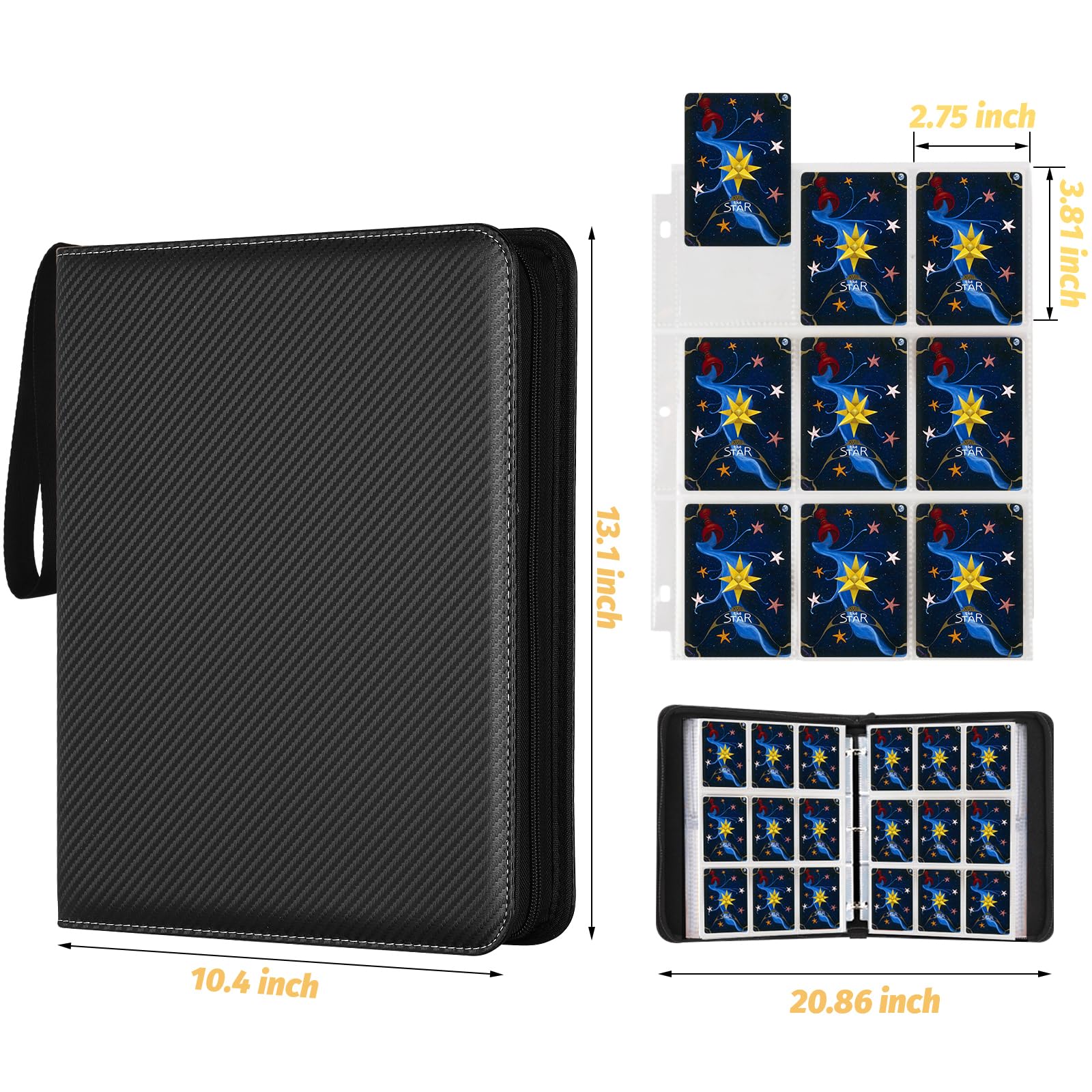 GERMUN 900-Pocket Trading Card Binder - 9-Pocket Carbon Black, for MTG, Baseball Cards, Kids
