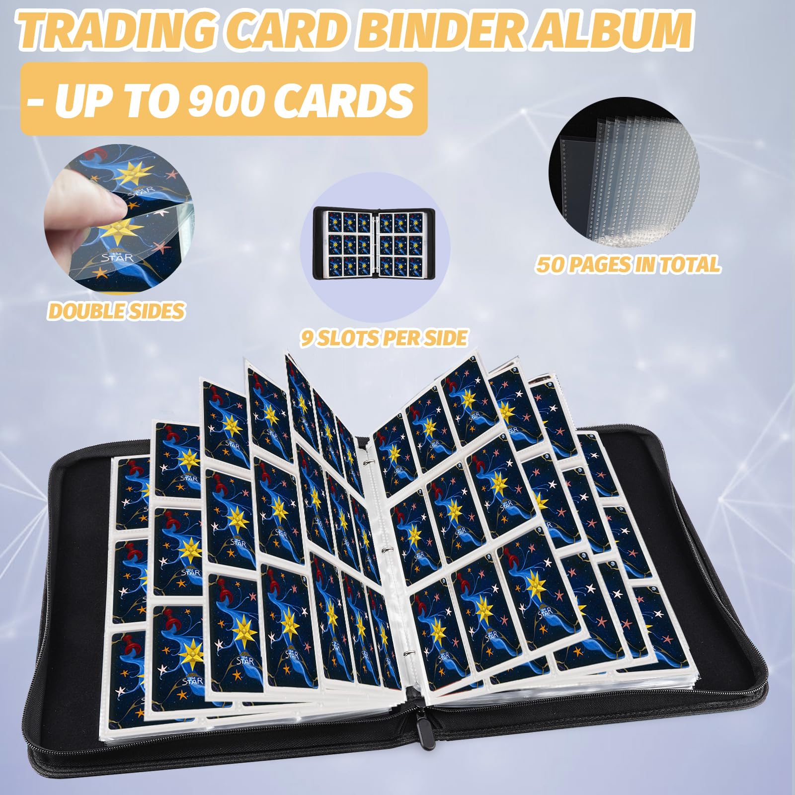 GERMUN 900-Pocket Trading Card Binder - 9-Pocket Carbon Black, for MTG, Baseball Cards, Kids