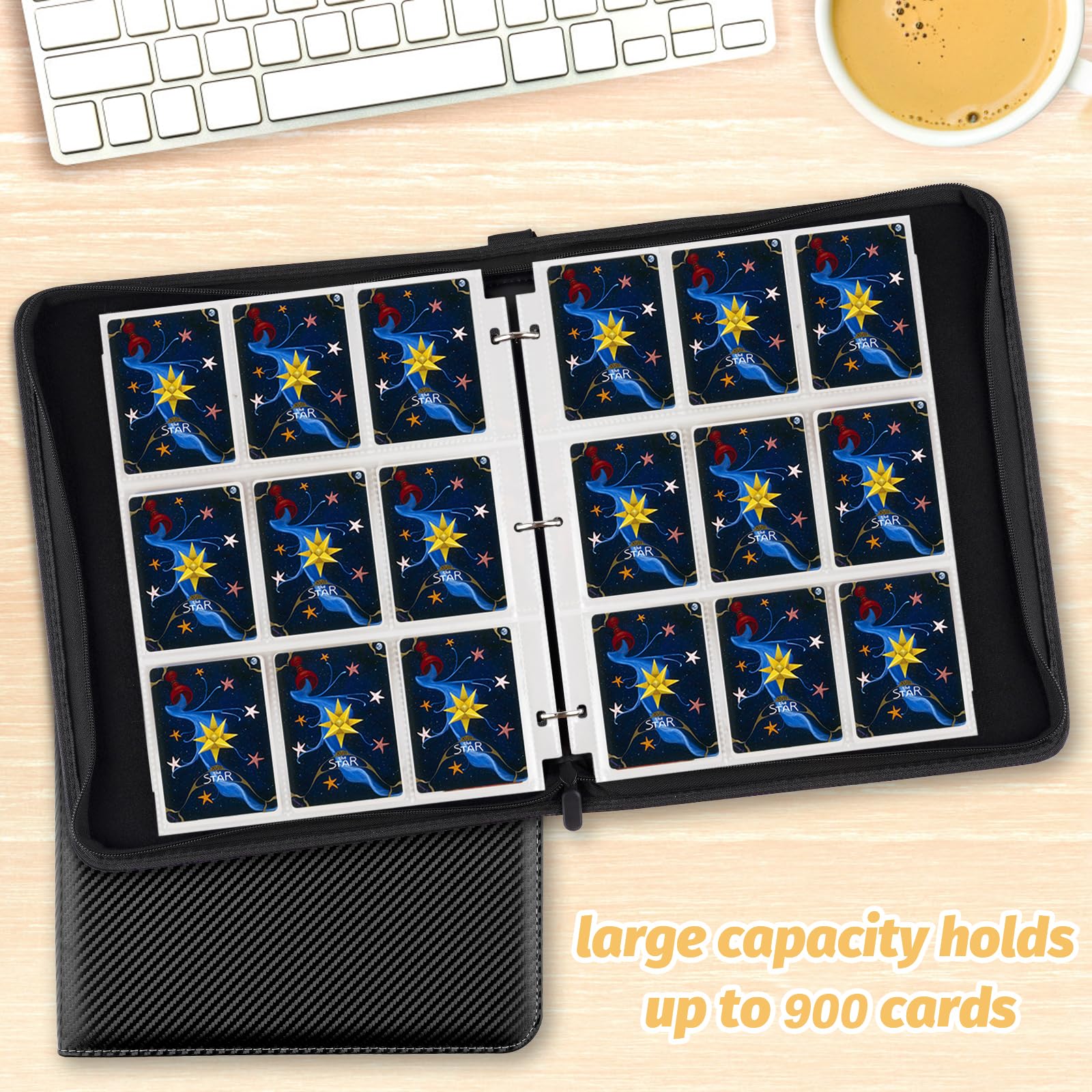 GERMUN 900-Pocket Trading Card Binder - 9-Pocket Carbon Black, for MTG, Baseball Cards, Kids