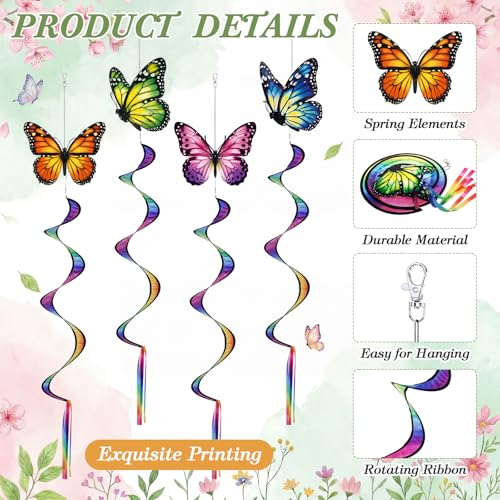 Gerrii 4-Pack Monarch Butterfly Windsocks - 49-Inch Outdoor Wind Spinners for Garden Patio Decor