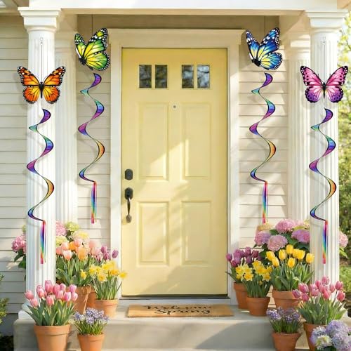 Gerrii 4-Pack Monarch Butterfly Windsocks - 49-Inch Outdoor Wind Spinners for Garden Patio Decor