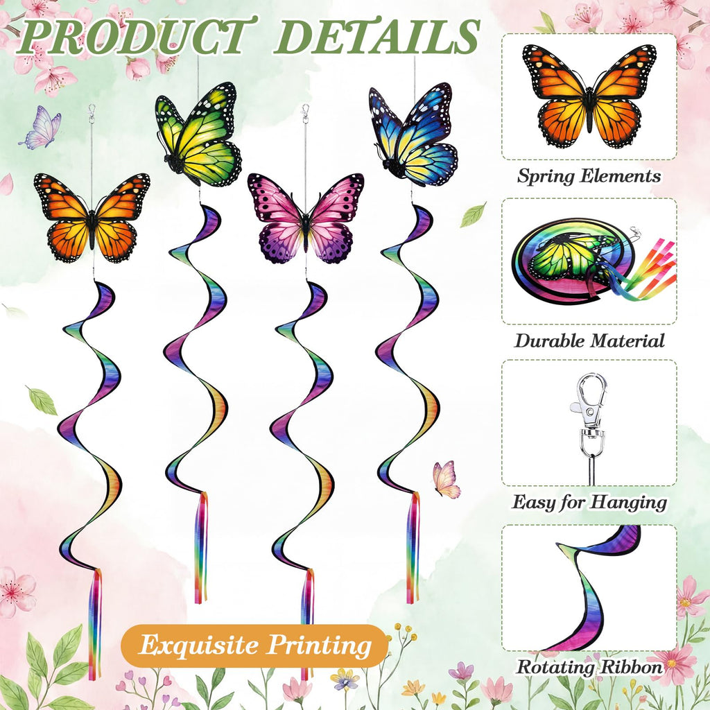 Gerrii 4-Pack Monarch Butterfly Windsocks - 49-Inch Outdoor Wind Spinners for Garden Patio Decor