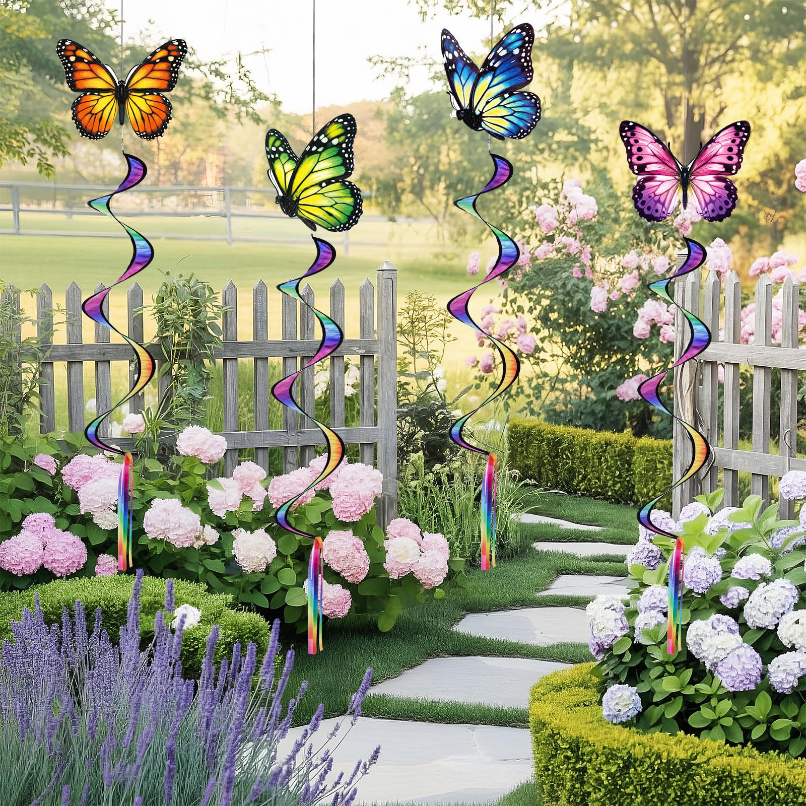 Gerrii 4-Pack Monarch Butterfly Windsocks - 49-Inch Outdoor Wind Spinners for Garden Patio Decor