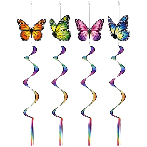 Gerrii 4-Pack Monarch Butterfly Windsocks - 49-Inch Outdoor Wind Spinners for Garden Patio Decor