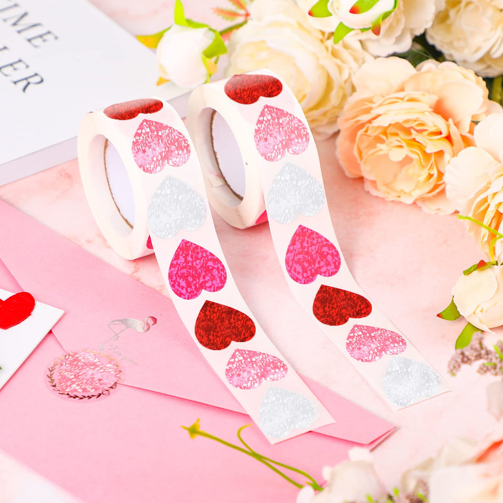 Gersoniel 1000-Pack Bright Color Heart Stickers - Foil Sparkly Decals for Crafts, Gift Wrapping, Valentine's Day