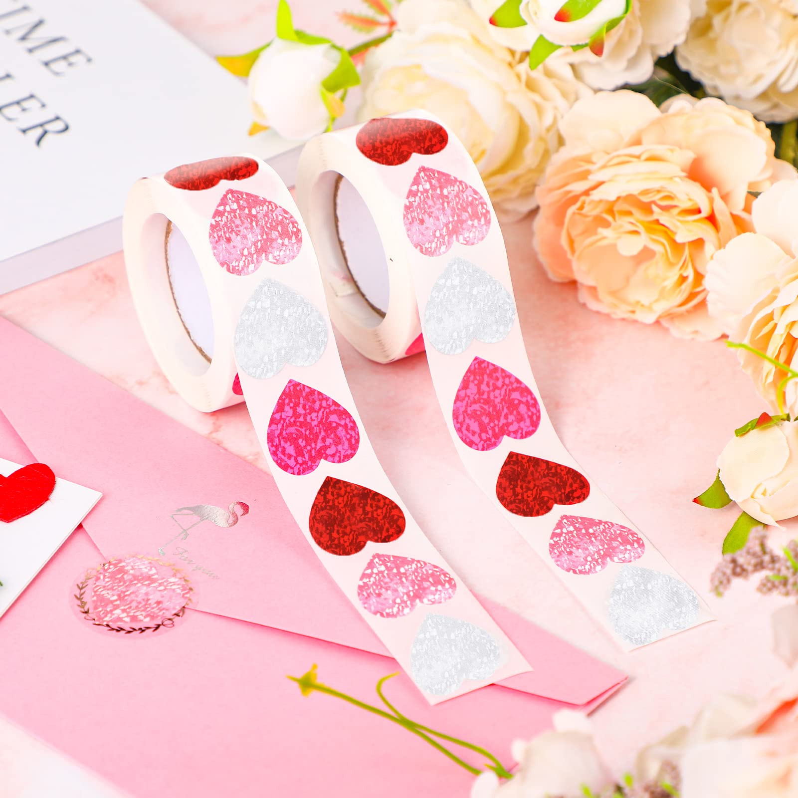 Gersoniel 1000-Pack Bright Color Heart Stickers - Foil Sparkly Decals for Crafts, Gift Wrapping, Valentine's Day