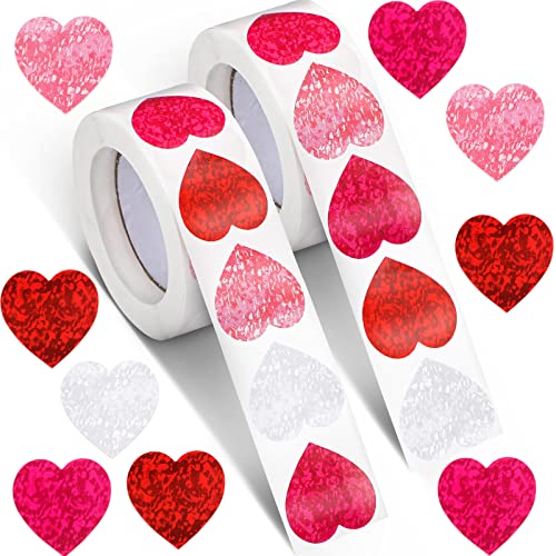 Gersoniel 1000-Pack Bright Color Heart Stickers - Foil Sparkly Decals for Crafts, Gift Wrapping, Valentine's Day