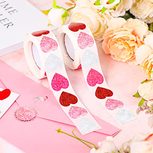 Gersoniel 1000-Pack Bright Color Heart Stickers - Foil Sparkly Decals for Crafts, Gift Wrapping, Valentine's Day