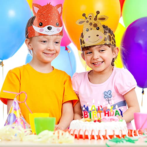 Gersoniel 24-Pack Jungle Animal Party Hats with Matching Ropes – Birthday Crowns for Kids