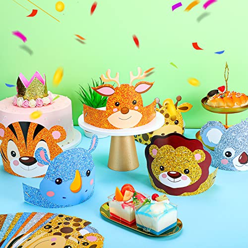 Gersoniel 24-Pack Jungle Animal Party Hats with Matching Ropes – Birthday Crowns for Kids