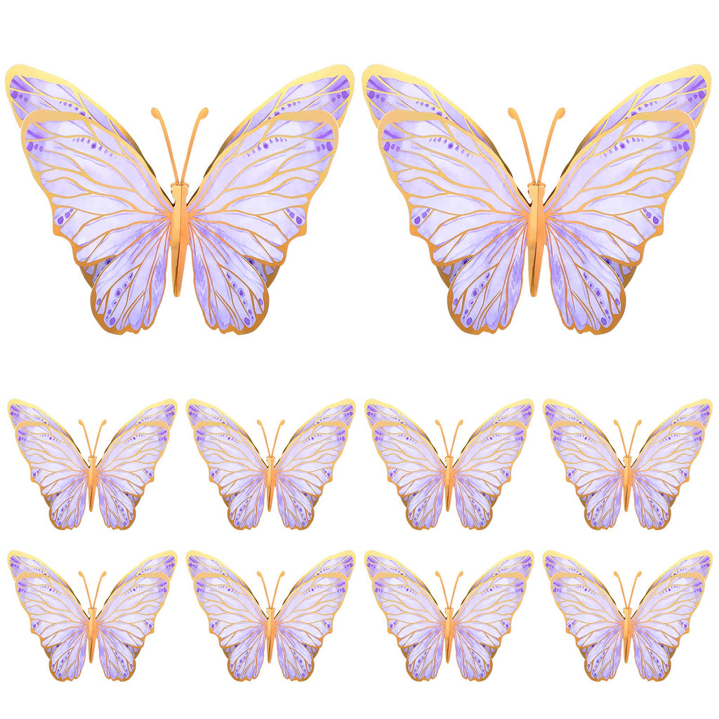 Geyee 10-Pack Purple 3D Butterfly Centerpieces for Tables and Walls