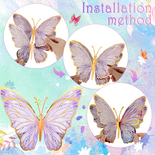 Geyee 10-Pack Purple 3D Butterfly Centerpieces for Tables and Walls