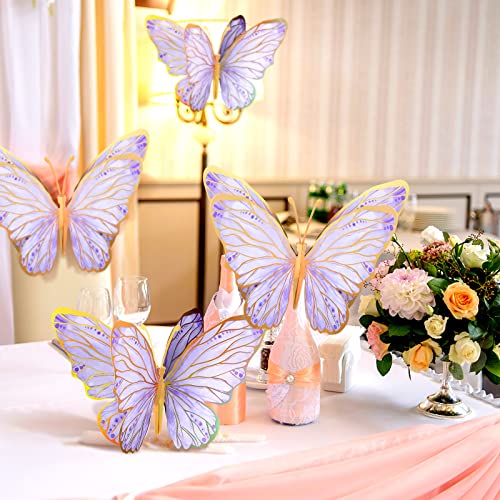Geyee 10-Pack Purple 3D Butterfly Centerpieces for Tables and Walls