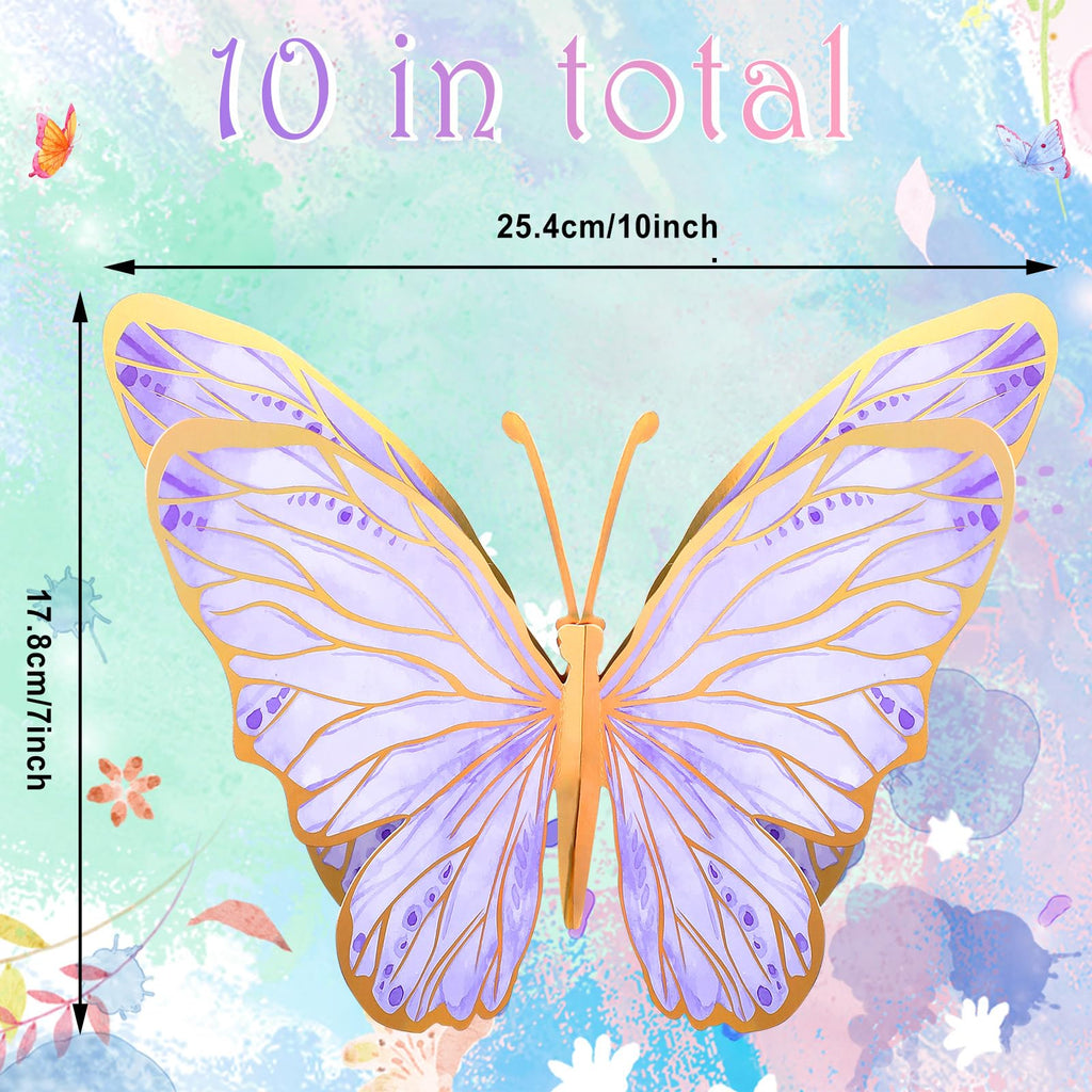 Geyee 10-Pack Purple 3D Butterfly Centerpieces for Tables and Walls