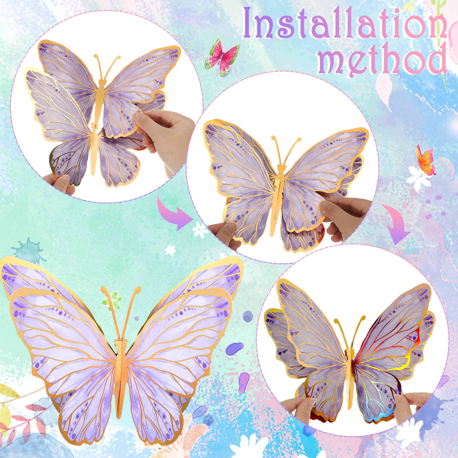 Geyee 10-Pack Purple 3D Butterfly Centerpieces for Tables and Walls