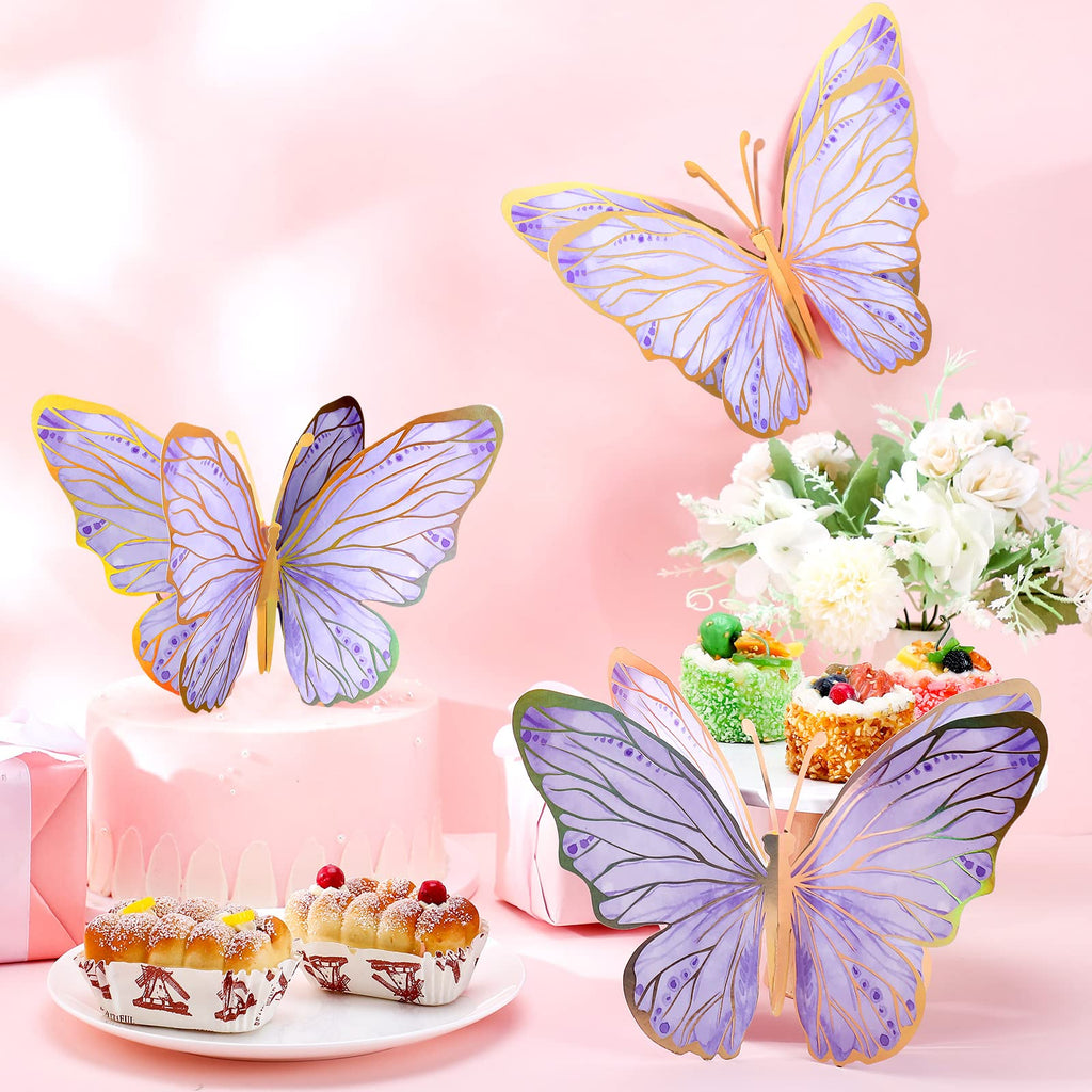 Geyee 10-Pack Purple 3D Butterfly Centerpieces for Tables and Walls