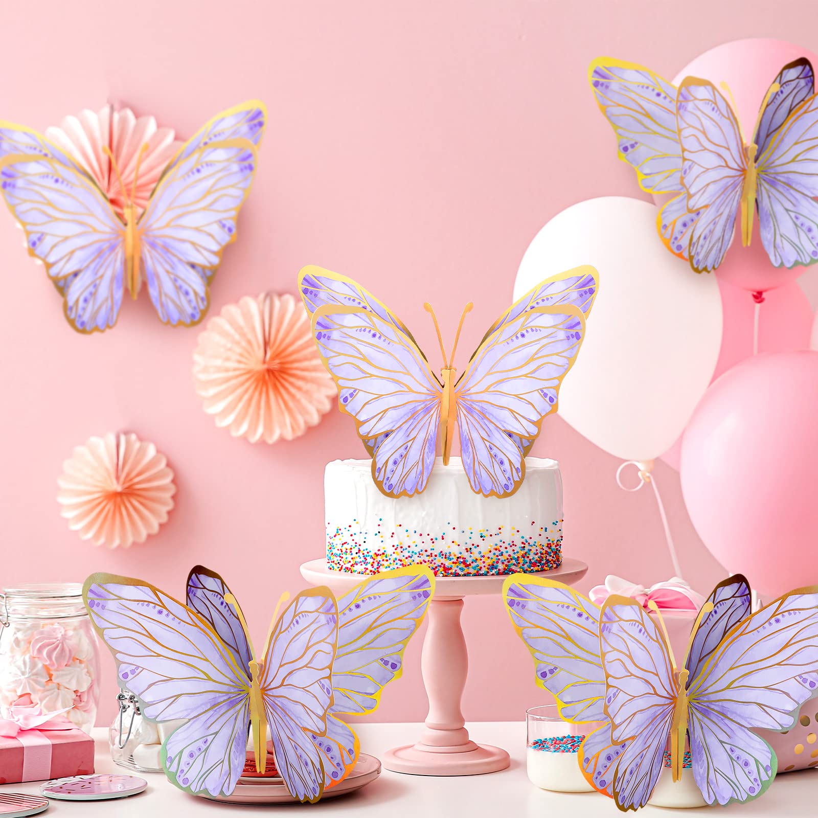 Geyee 10-Pack Purple 3D Butterfly Centerpieces for Tables and Walls